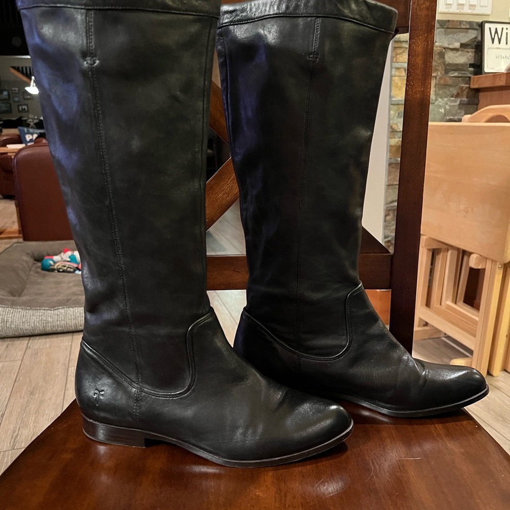 Frye Black Leather Tall Riding Boots - Picture 4 of 10